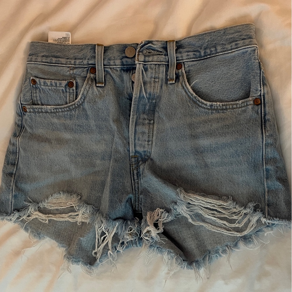 Levi's Light Blue Distressed Jean Shorts Size W 27